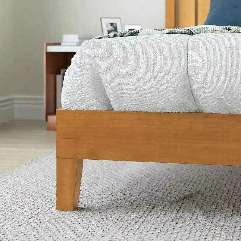 Rustic Pine Solid Wood Platform Bed Frame with Steel Reinforcement