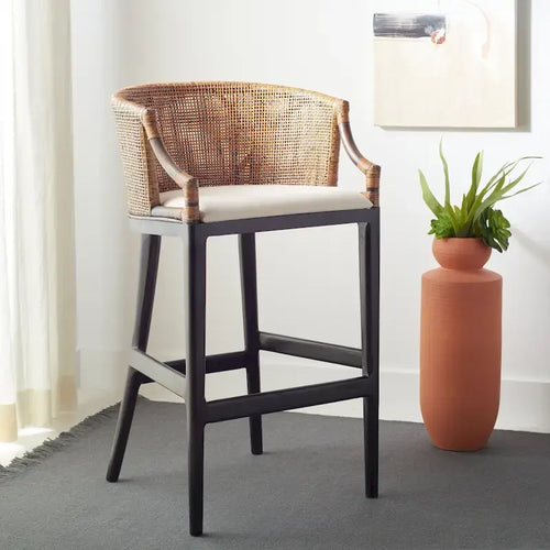 SAFAVIEH Virona Rattan 30-inch Bar Stool - 22.3 W x 20.5 L x 39 H - 22Wx21Dx39H