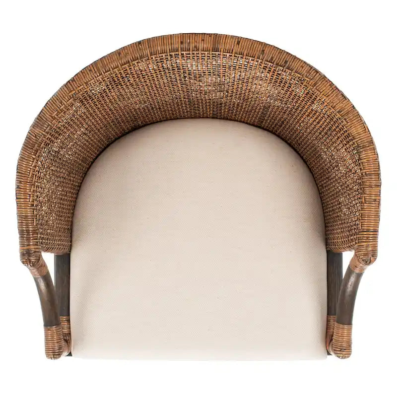30" Rattan Back Bar Stool with Cushion Seat & Mahogany Legs