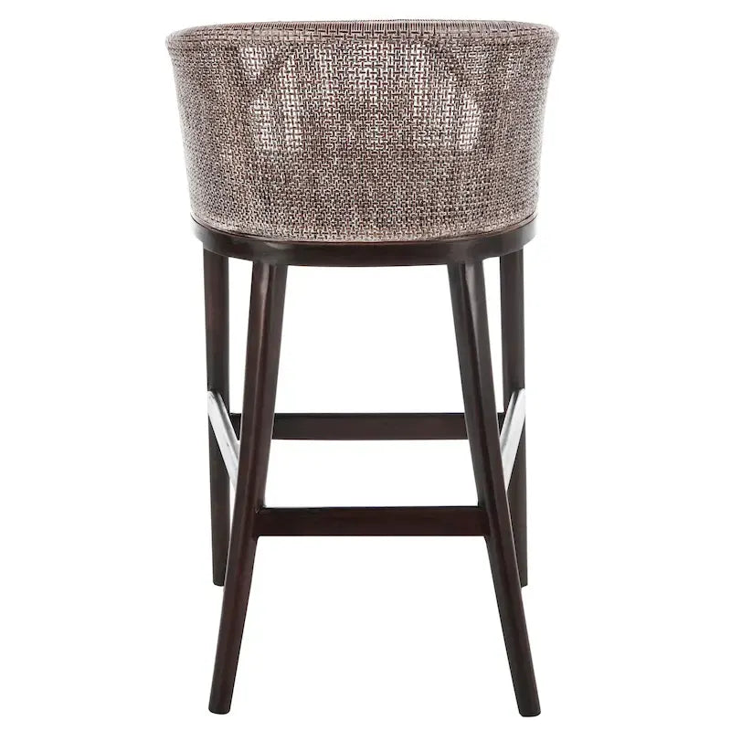 30" Rattan Back Bar Stool with Cushion Seat & Mahogany Legs