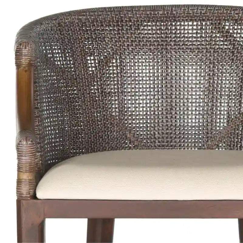 30" Rattan Back Bar Stool with Cushion Seat & Mahogany Legs