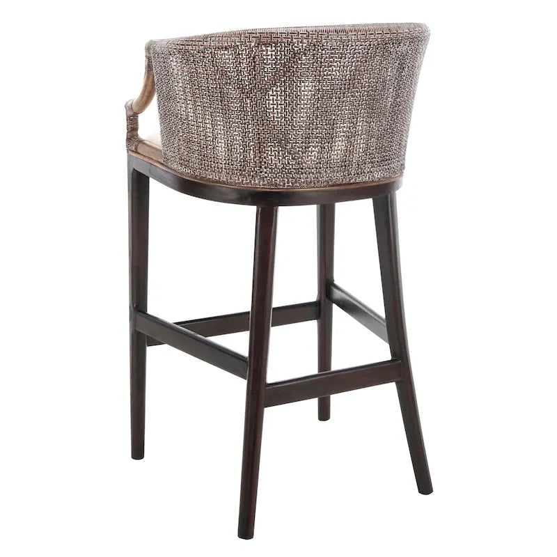 30" Rattan Back Bar Stool with Cushion Seat & Mahogany Legs