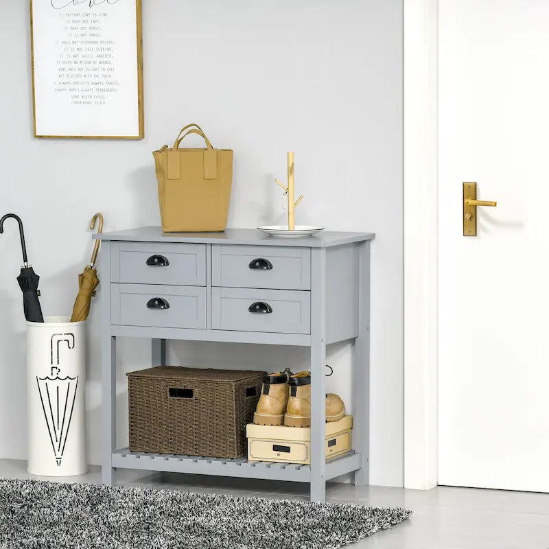 4-Drawer Sideboard Console Table with Slatted Bottom Shelf