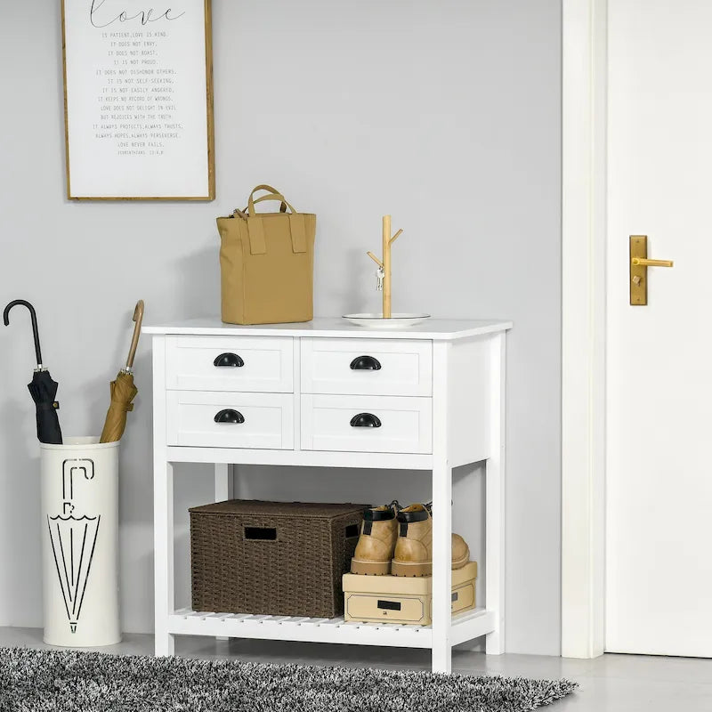 4-Drawer Sideboard Console Table with Slatted Bottom Shelf