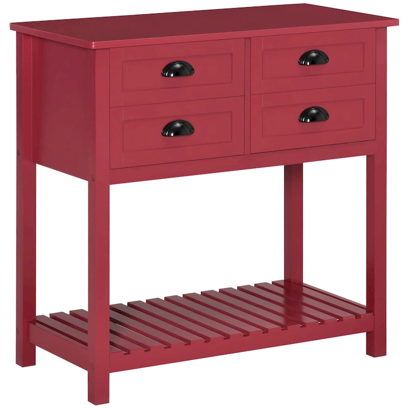 4-Drawer Sideboard Console Table with Slatted Bottom Shelf