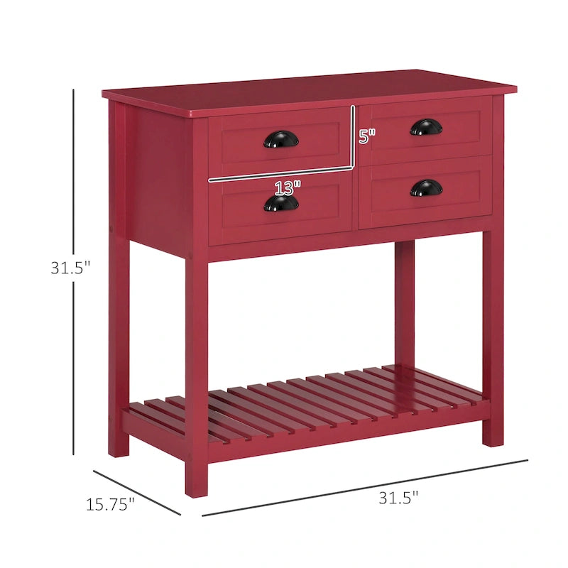 4-Drawer Sideboard Console Table with Slatted Bottom Shelf