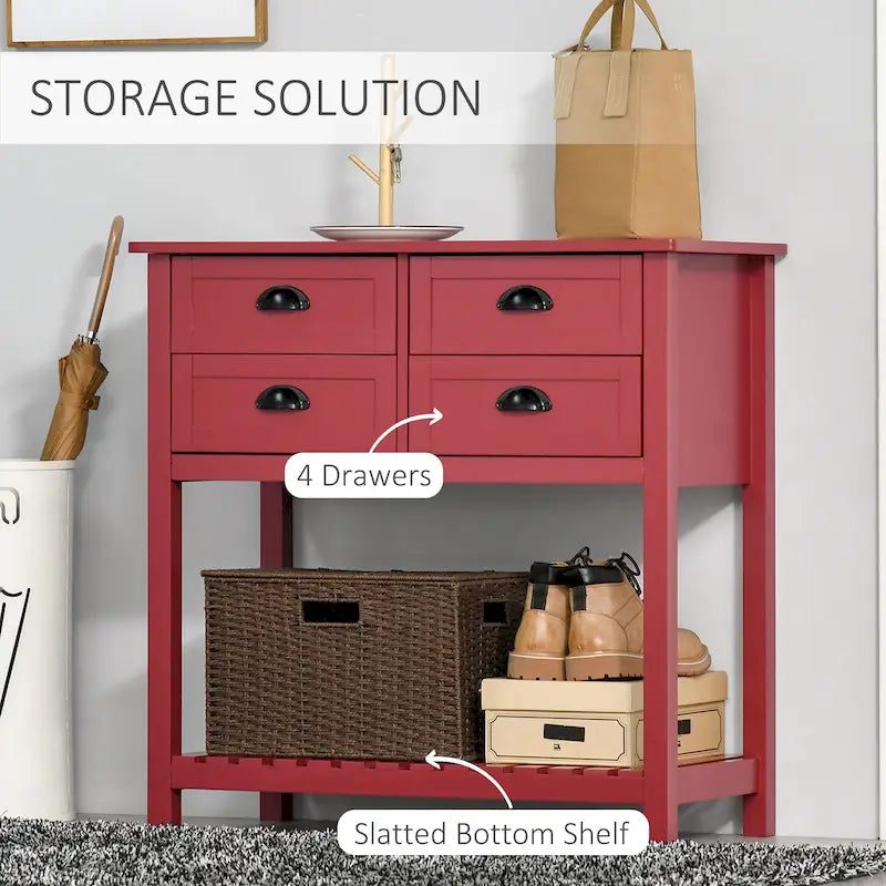 4-Drawer Sideboard Console Table with Slatted Bottom Shelf