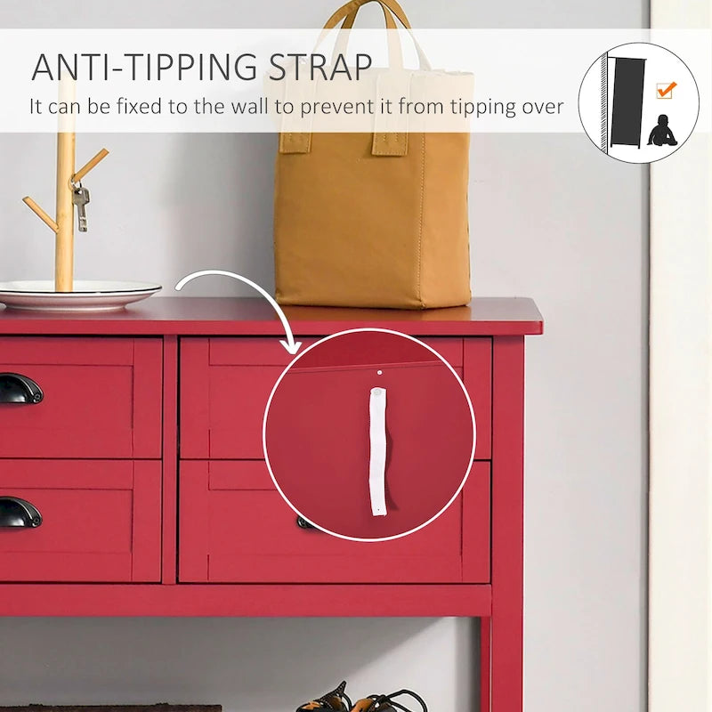 4-Drawer Sideboard Console Table with Slatted Bottom Shelf