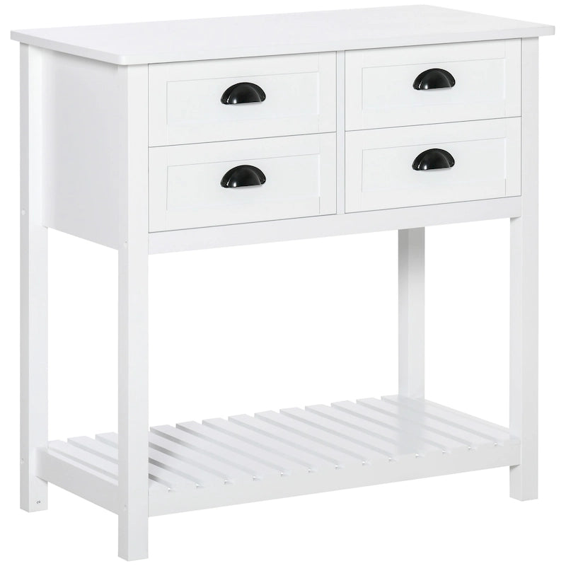 4-Drawer Sideboard Console Table with Slatted Bottom Shelf