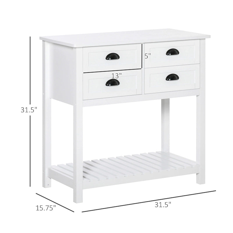 4-Drawer Sideboard Console Table with Slatted Bottom Shelf