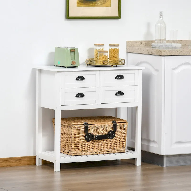 4-Drawer Sideboard Console Table with Slatted Bottom Shelf