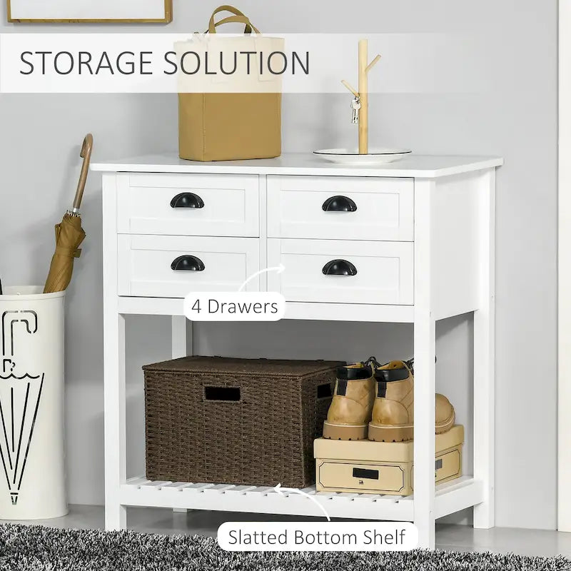 4-Drawer Sideboard Console Table with Slatted Bottom Shelf