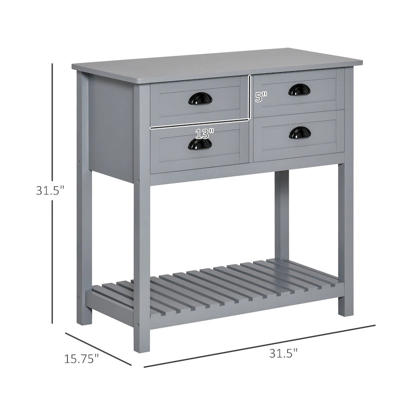 4-Drawer Sideboard Console Table with Slatted Bottom Shelf