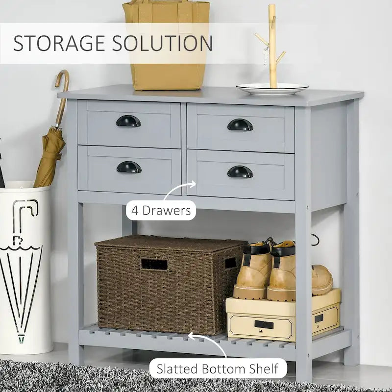 4-Drawer Sideboard Console Table with Slatted Bottom Shelf