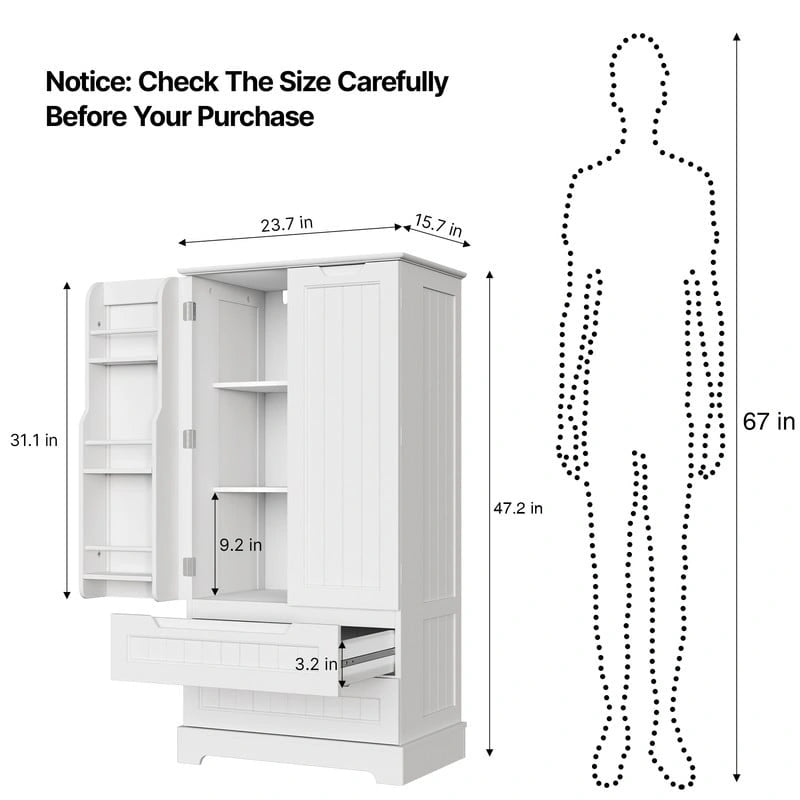 Freestanding Storage Cabinet with Doors & Drawers