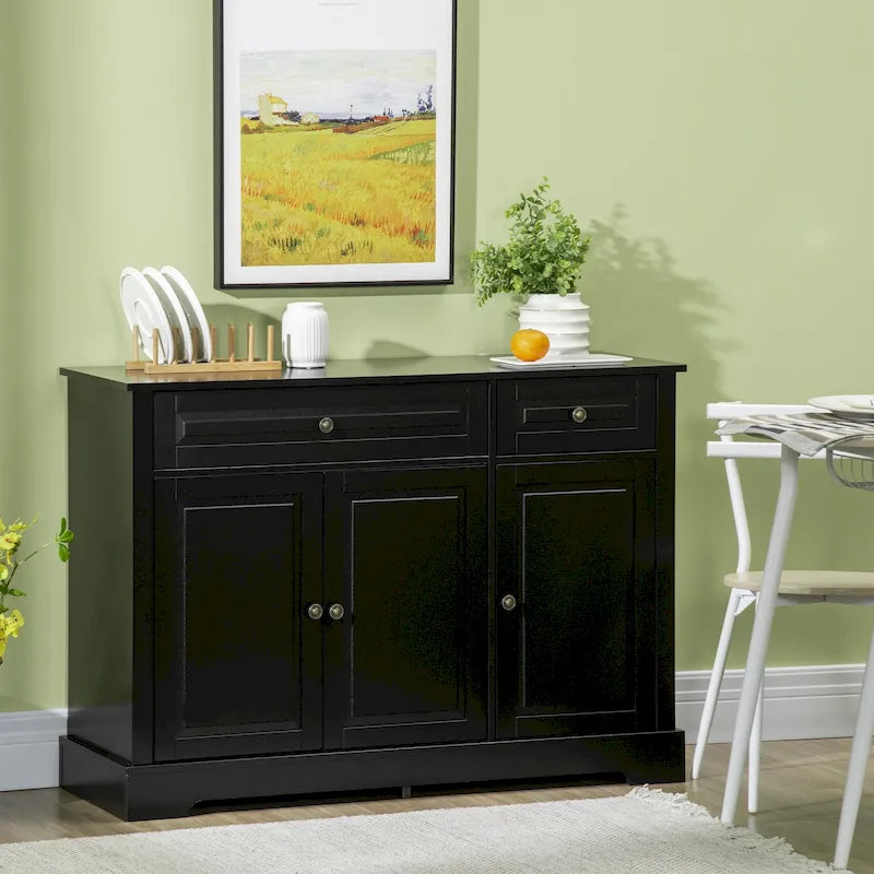 HOMCOM Modern Sideboard Buffet Cabinet with Storage Cupboards, 2 Drawers and Adjustable Shelves, Black