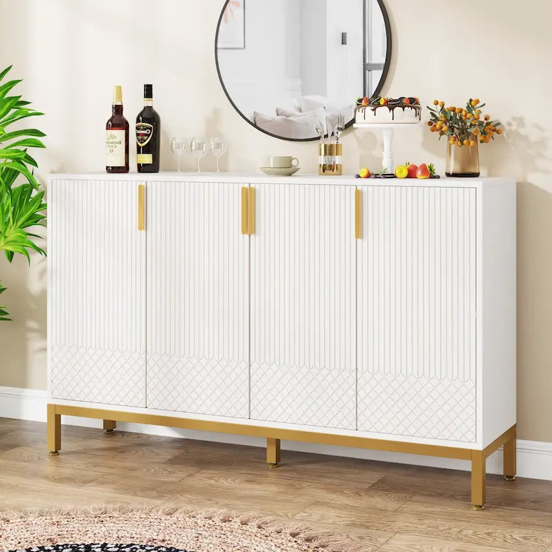4-Door Buffet Sideboard Cabinet with Gold Handles & Metal Legs