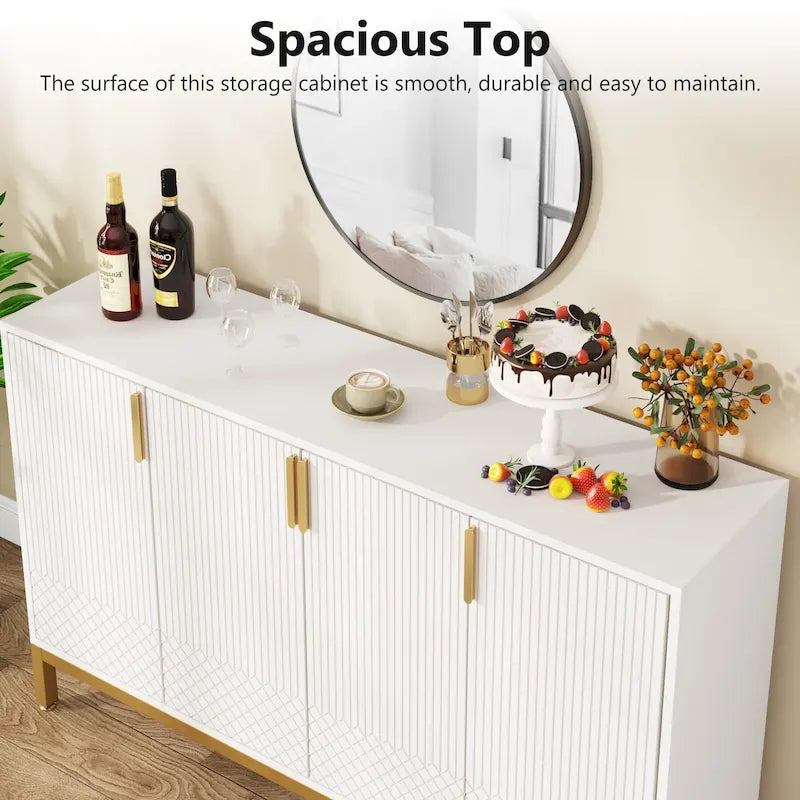 4-Door Buffet Sideboard Cabinet with Gold Handles & Metal Legs