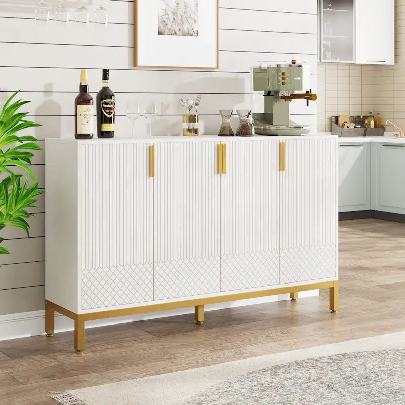 4-Door Buffet Sideboard Cabinet with Gold Handles & Metal Legs