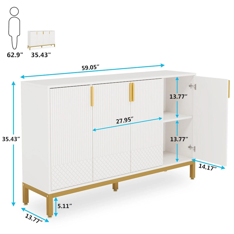 4-Door Buffet Sideboard Cabinet with Gold Handles & Metal Legs