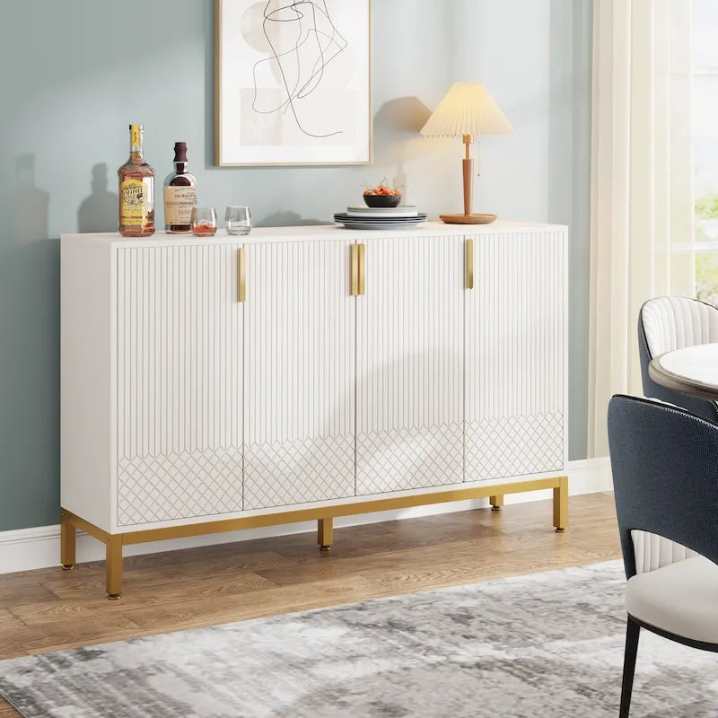 4-Door Buffet Sideboard Cabinet with Gold Handles & Metal Legs