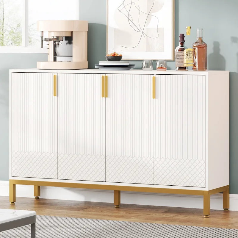4-Door Buffet Sideboard Cabinet with Gold Handles & Metal Legs