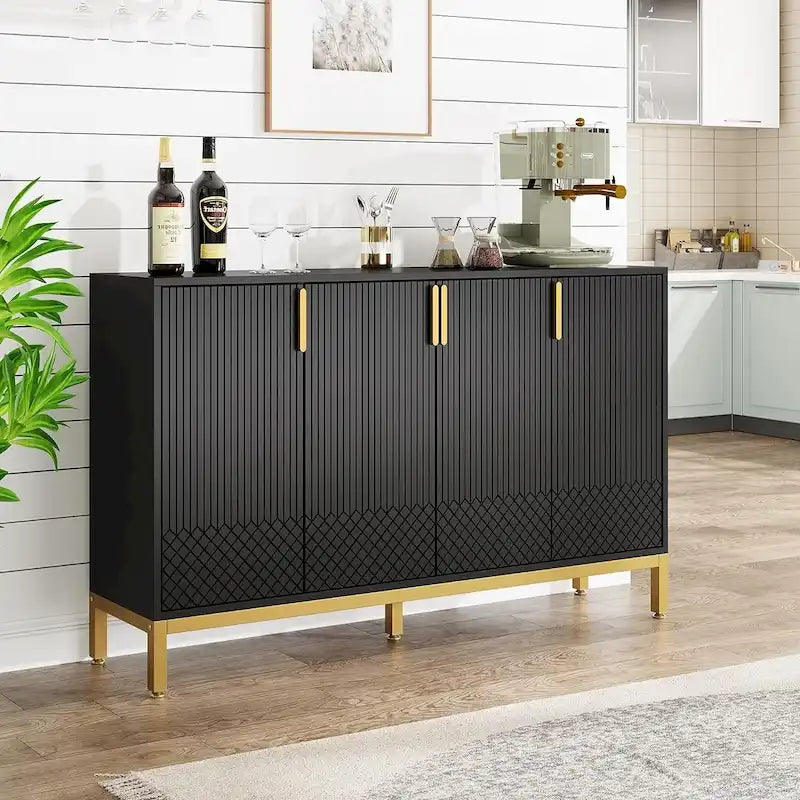 4-Door Buffet Sideboard Cabinet with Gold Handles & Metal Legs