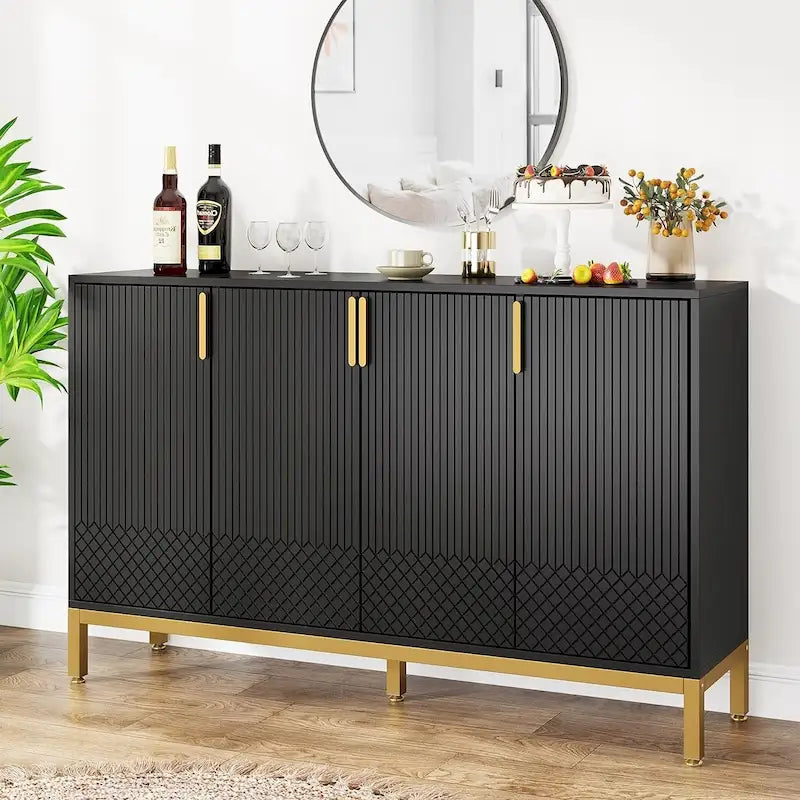 4-Door Buffet Sideboard Cabinet with Gold Handles & Metal Legs