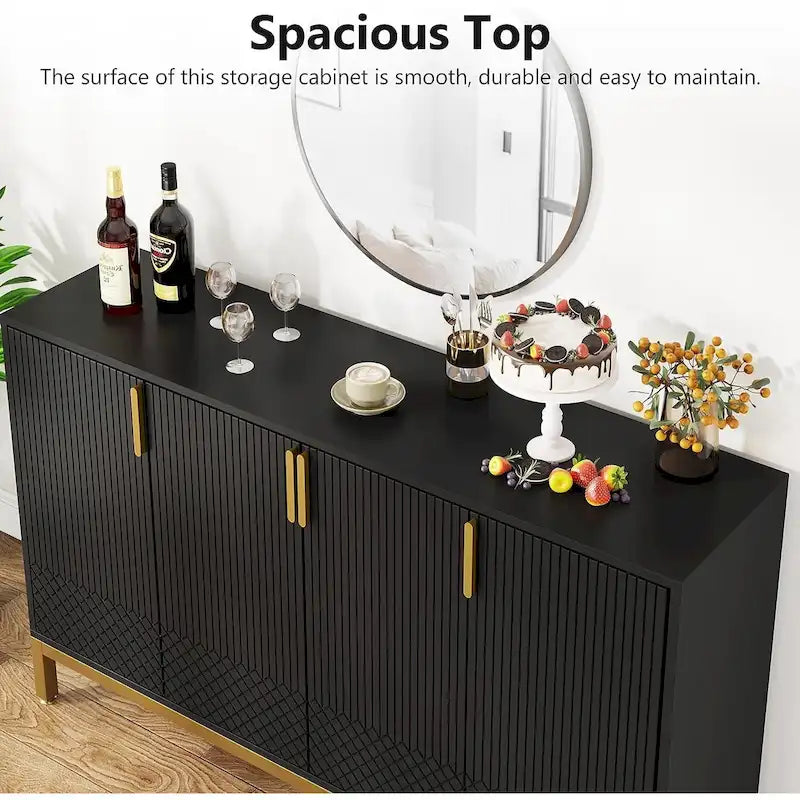 4-Door Buffet Sideboard Cabinet with Gold Handles & Metal Legs