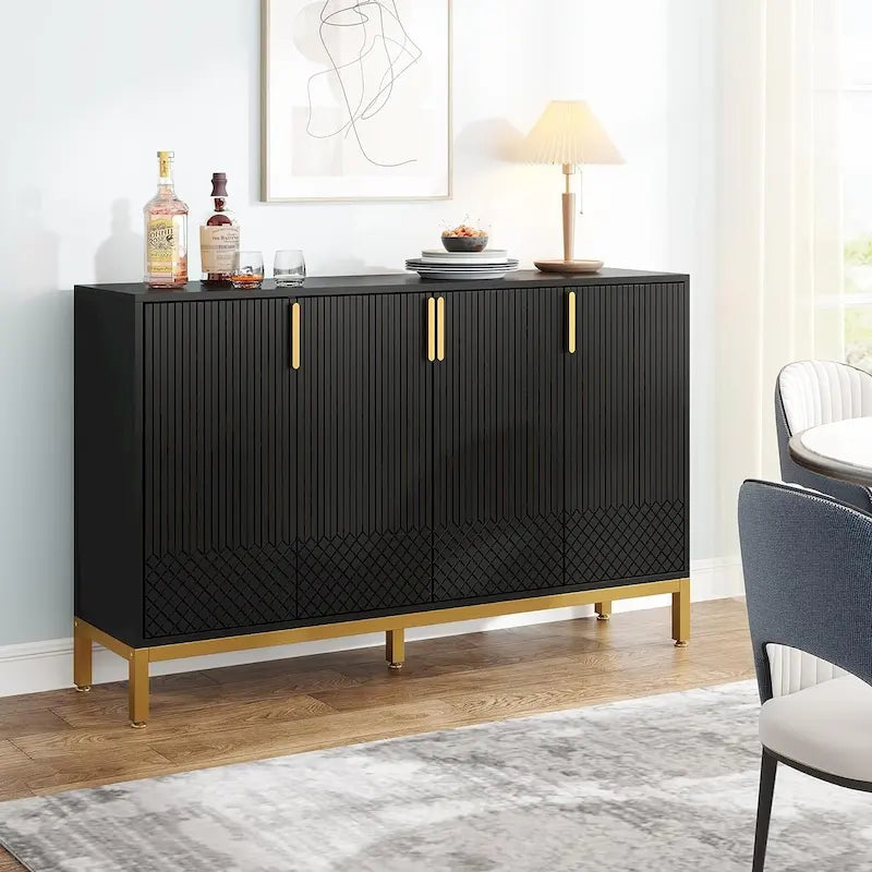4-Door Buffet Sideboard Cabinet with Gold Handles & Metal Legs