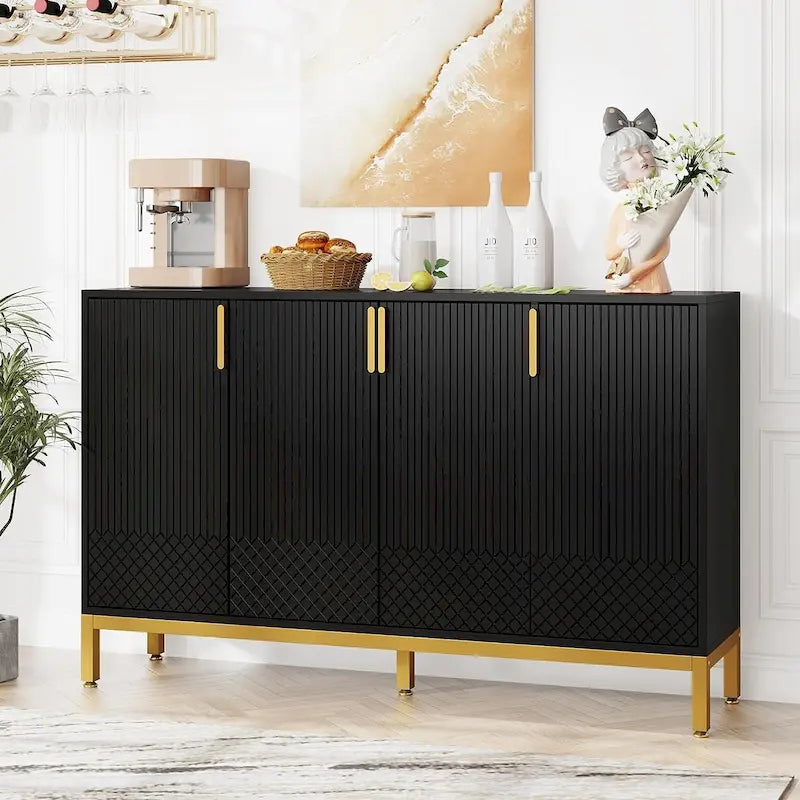 4-Door Buffet Sideboard Cabinet with Gold Handles & Metal Legs