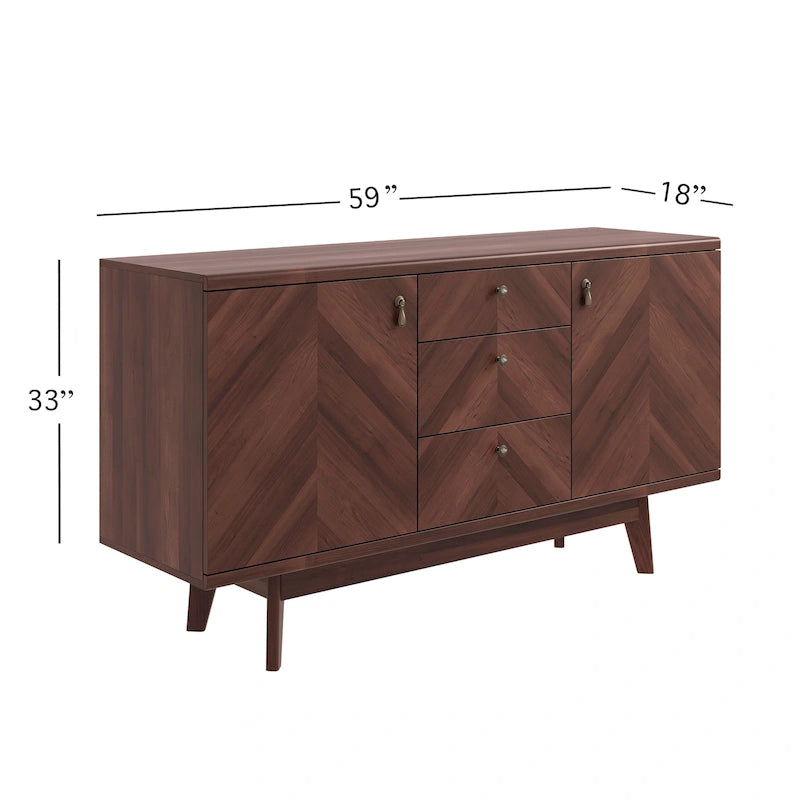 Herringbone Pattern TV Stand & Sideboard Buffet with Drawers & Wood Legs