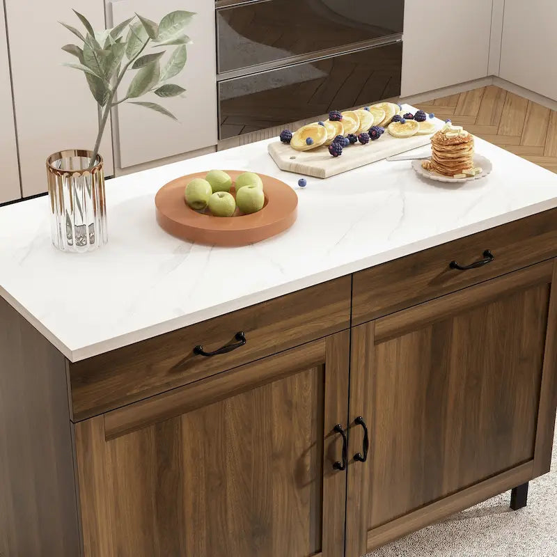 Multi-Purpose Cabinet with Marble-Look Top, 2 Drawers & 2 Doors — Brown