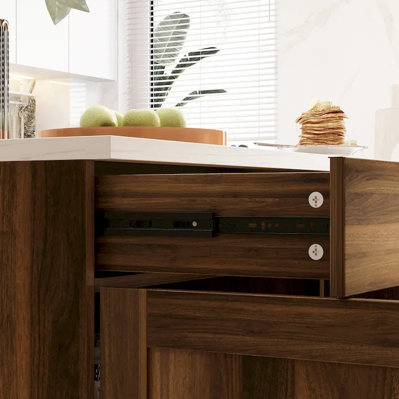 Multi-Purpose Cabinet with Marble-Look Top, 2 Drawers & 2 Doors — Brown
