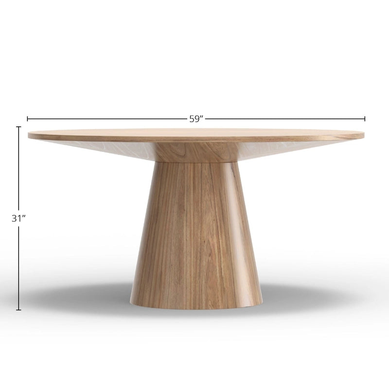 Round Solid Wood Dining Table, 59" — Natural Finish, Seats 4–6