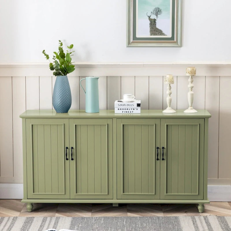 4-Door Sideboard Cabinet with Wooden Legs & Removable Shelf