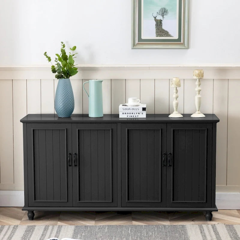 4-Door Sideboard Cabinet with Wooden Legs & Removable Shelf