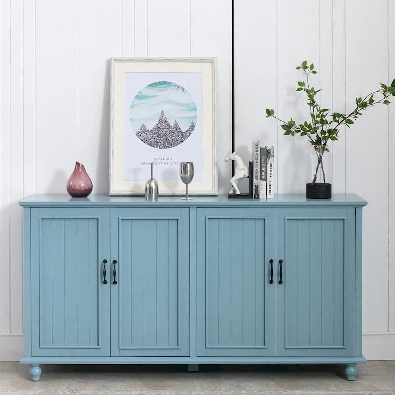 4-Door Sideboard Cabinet with Wooden Legs & Removable Shelf