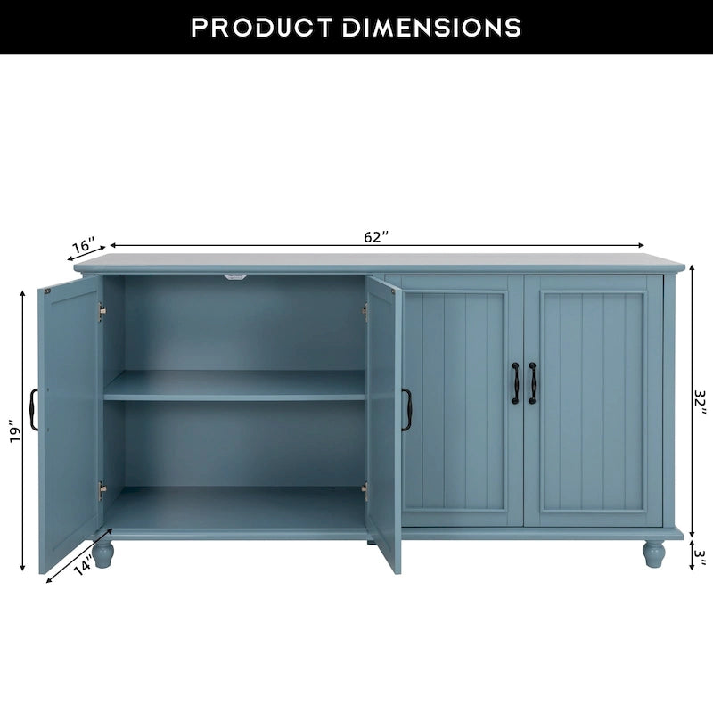 4-Door Sideboard Cabinet with Wooden Legs & Removable Shelf