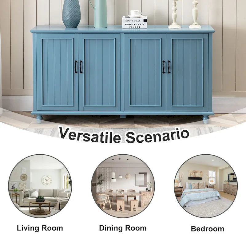 4-Door Sideboard Cabinet with Wooden Legs & Removable Shelf