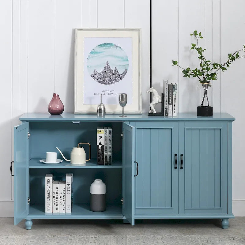 4-Door Sideboard Cabinet with Wooden Legs & Removable Shelf