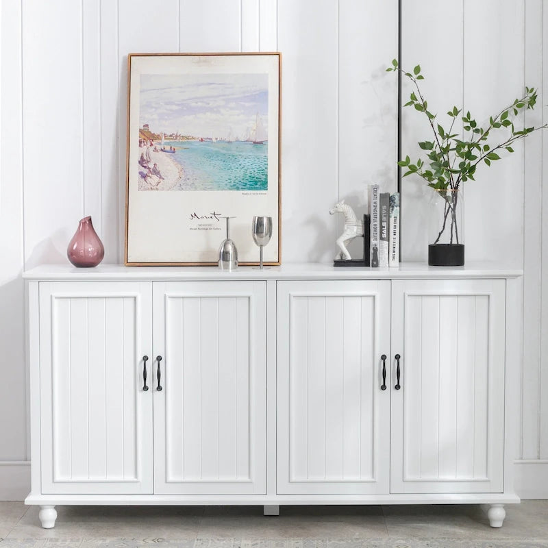 4-Door Sideboard Cabinet with Wooden Legs & Removable Shelf