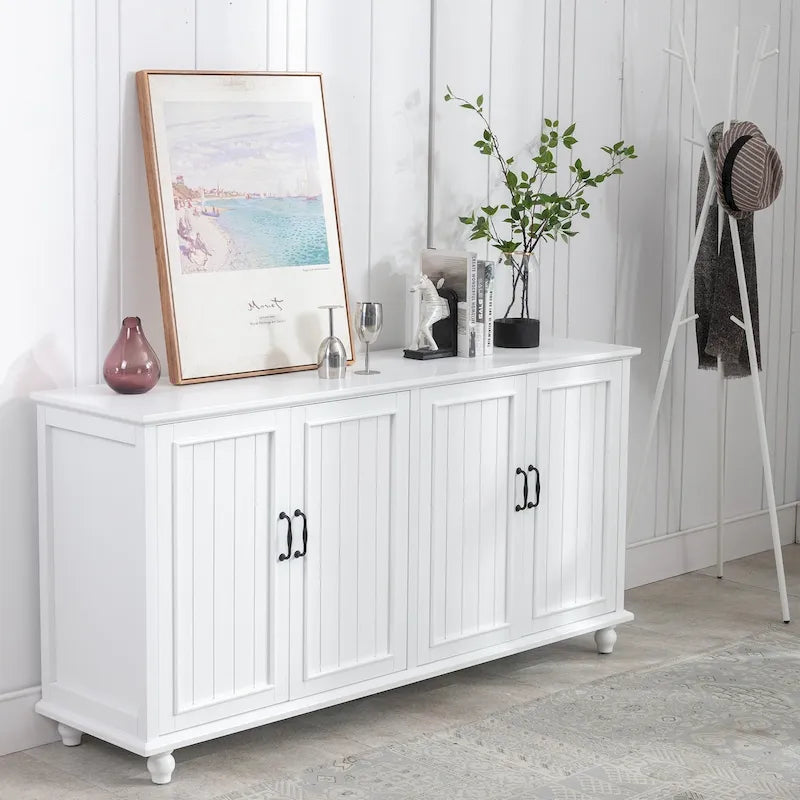 4-Door Sideboard Cabinet with Wooden Legs & Removable Shelf