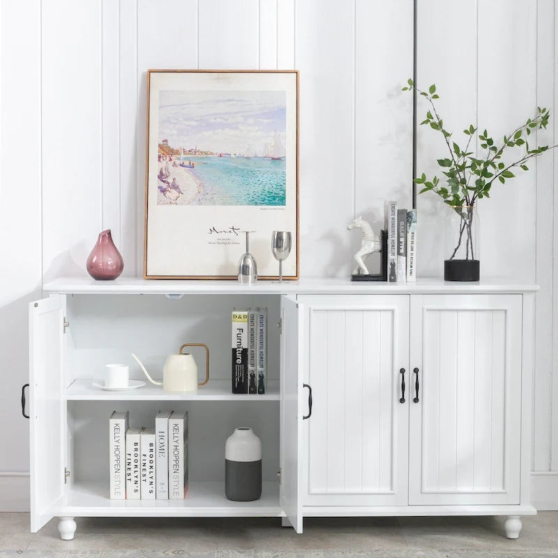 4-Door Sideboard Cabinet with Wooden Legs & Removable Shelf
