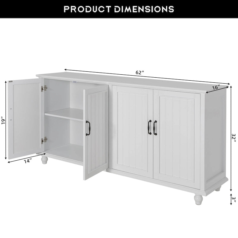 4-Door Sideboard Cabinet with Wooden Legs & Removable Shelf