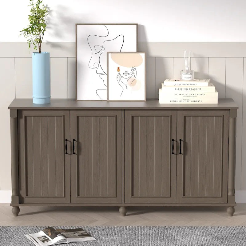 4-Door Sideboard Cabinet with Wooden Legs & Removable Shelf
