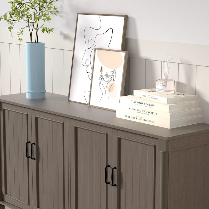 4-Door Sideboard Cabinet with Wooden Legs & Removable Shelf