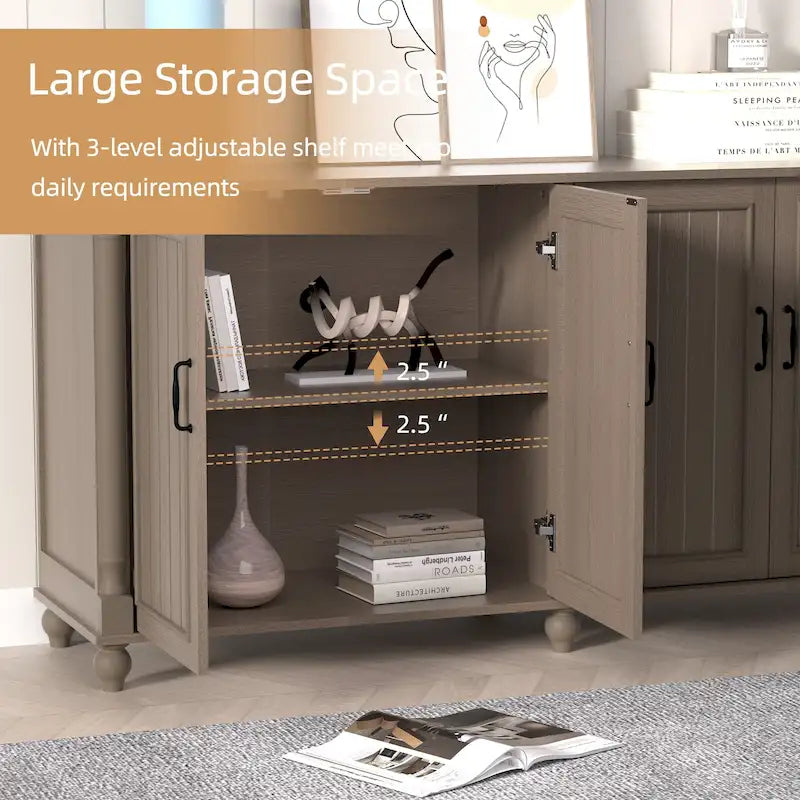 4-Door Sideboard Cabinet with Wooden Legs & Removable Shelf