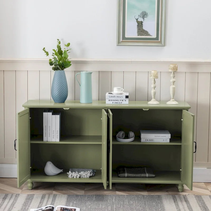 4-Door Sideboard Cabinet with Wooden Legs & Removable Shelf