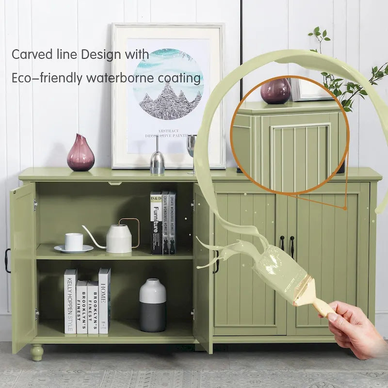 4-Door Sideboard Cabinet with Wooden Legs & Removable Shelf